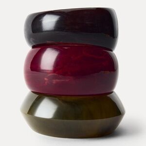 ZARA PACK OF 3 RESIN BANGLE BRACELETS Red/ Deep Green/Blk